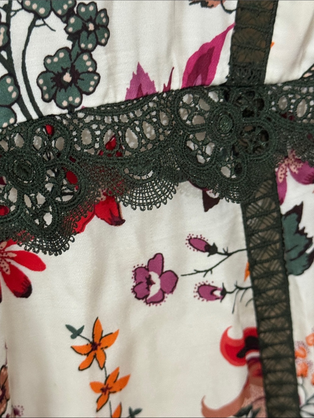 by Anthropologie Floral Lace-Trim Midi Dress in White with Red & Pink Blooms S-8 - Picture 8 of 16